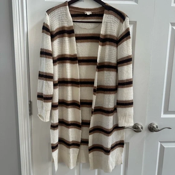 Hem & Thread Striped Open-Front Cardigan Sweater - Lage - Picture 1 of 7